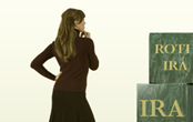woman looking at investment options